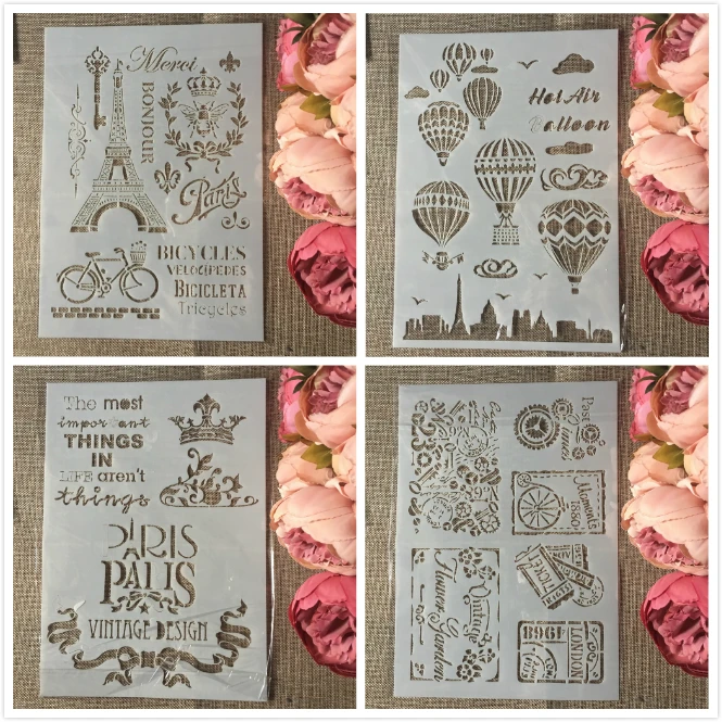 4 шт./компл. A4 башня Парижа конверт шар Сделай Сам слойные трафареты живопись