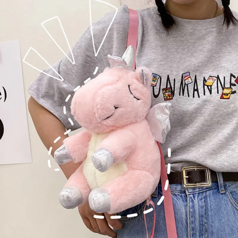 

Плюшевый школьный рюкзак с единорогом в стиле Лолиты, милые модные меховые 3d-рюкзаки для девочек, дорожный ранец, детский школьный портфель ...