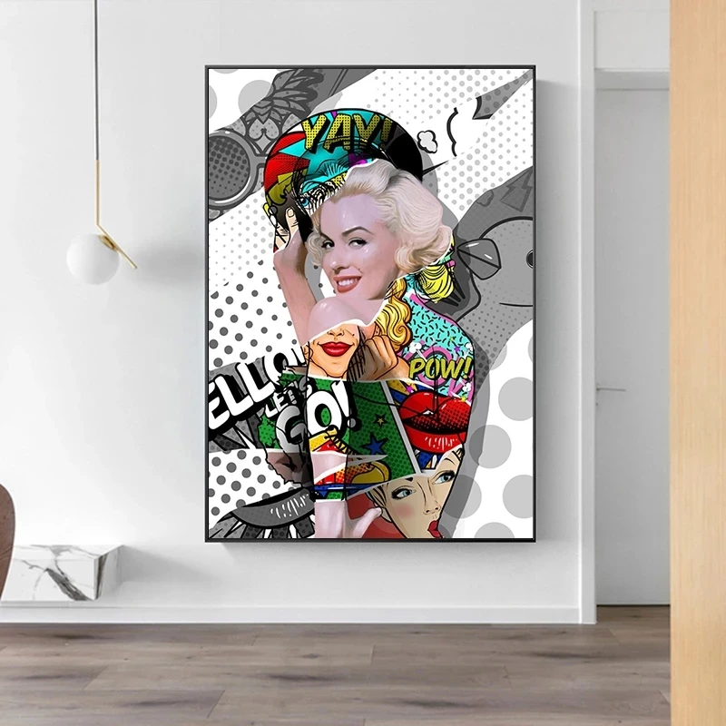 

Graffiti Art Cartoon Marilyn Monroe Canvas Paintings Cute Street Art Posters and Prints Wall Art Modular Pictures for Home Decor