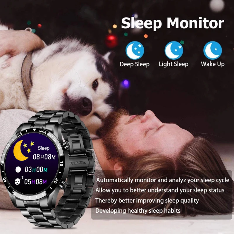 lige new luxury steel band bluetooth call smart watch men for android ios phone waterproof sports fitness tracker smartwatch free global shipping