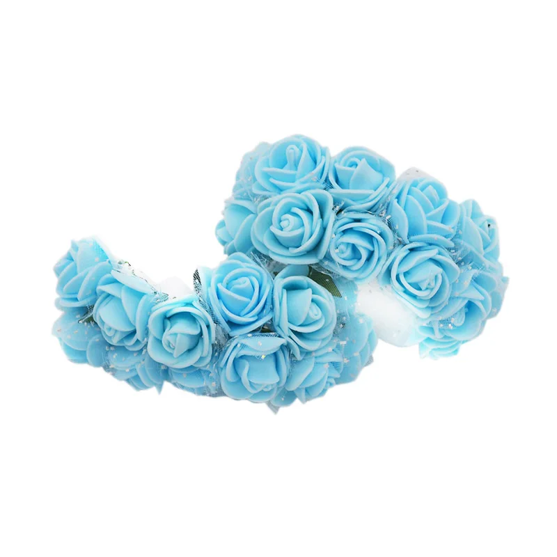 Silk light blue 72/144 шт 2 см мини ПЭ пена Роза ручной работы Искусственные цветы Домашнее свадебное украшение автомобиля DIY Скрапбукинг венок искусственный цветок - Цвет: Silk light blue