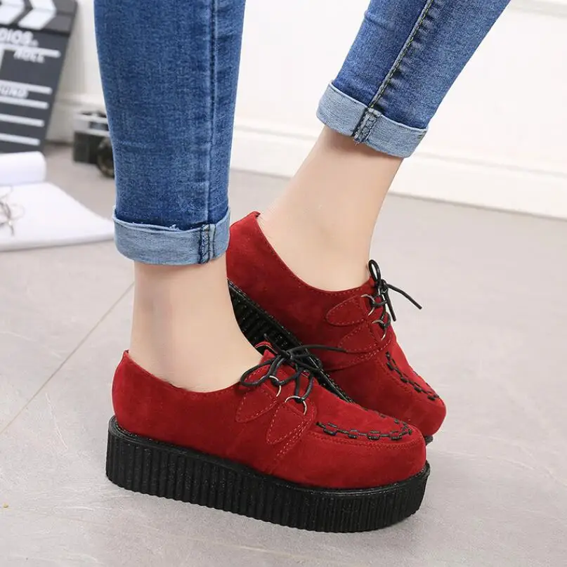 

Creepers Women Shoes 2019 Women Flats Shoes Woman Platform Espadrilles New Female Suede Lace Up Comfort Ladies Shoes Plus Size