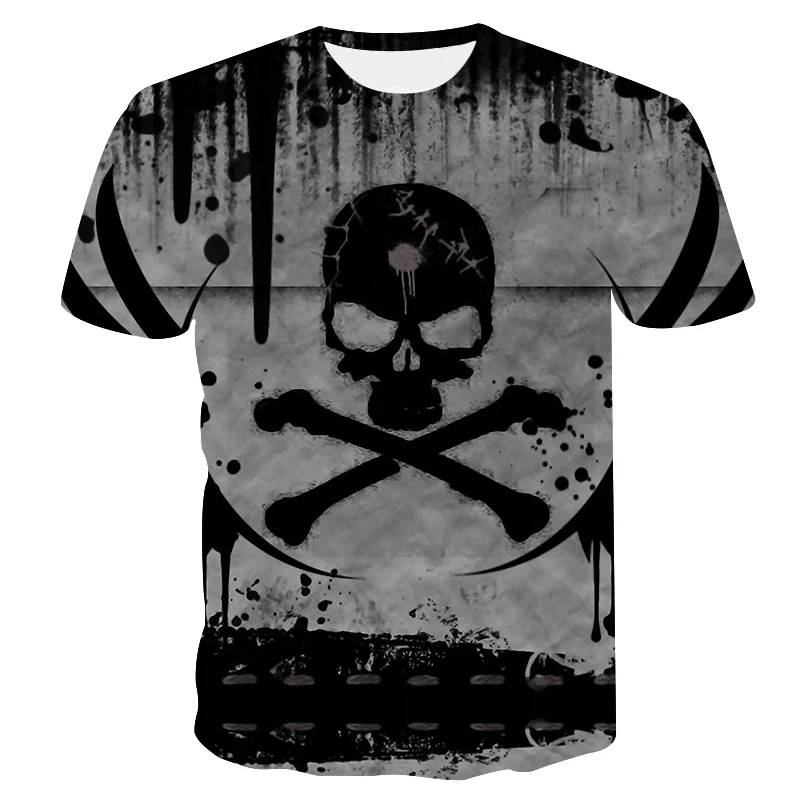 

2021 Fashion New Men Skeleton T shirt Punk Rock T shirt Gun T shirts 3d Print Skirt Sleeve Vintage Men Clothing Summer tops