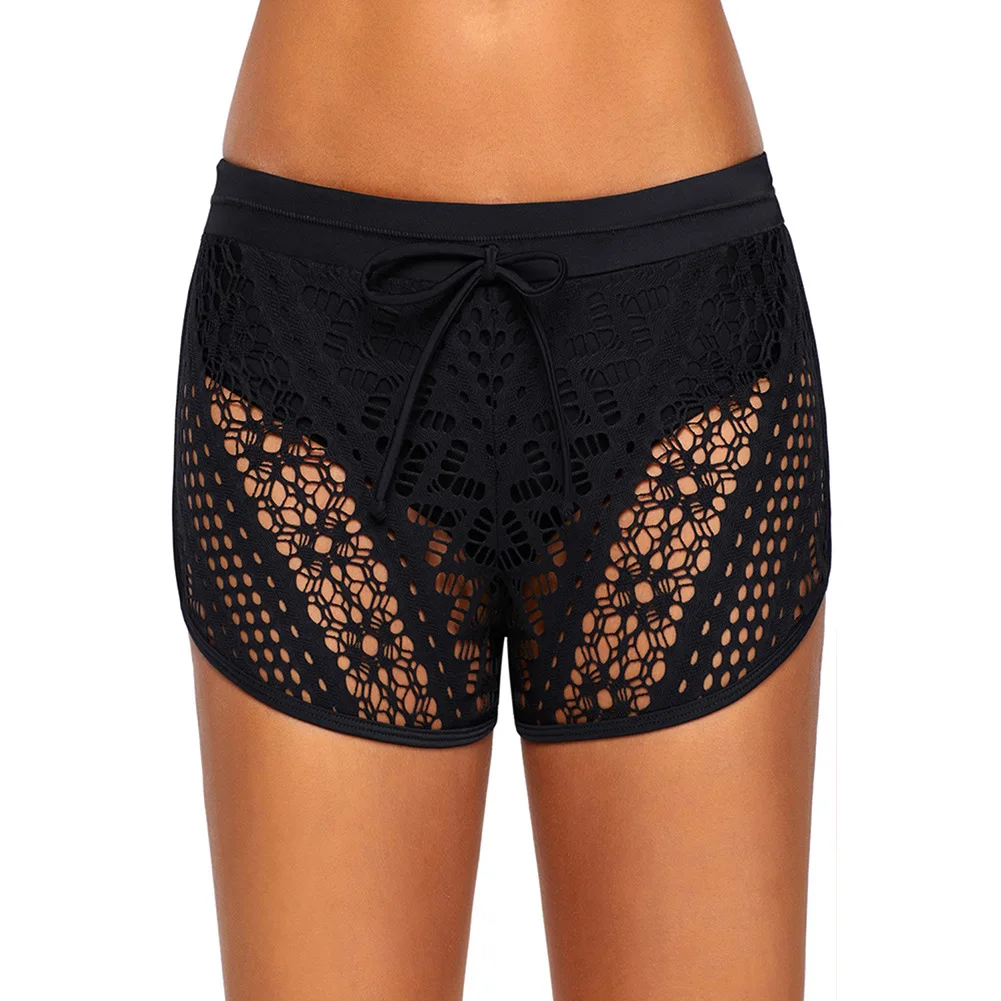 

New 2020 Swimming Trunks Female Black Jacquard Lace Shorts Women's Four Corners Swimming Trunks Hot Springs Dress Swimming