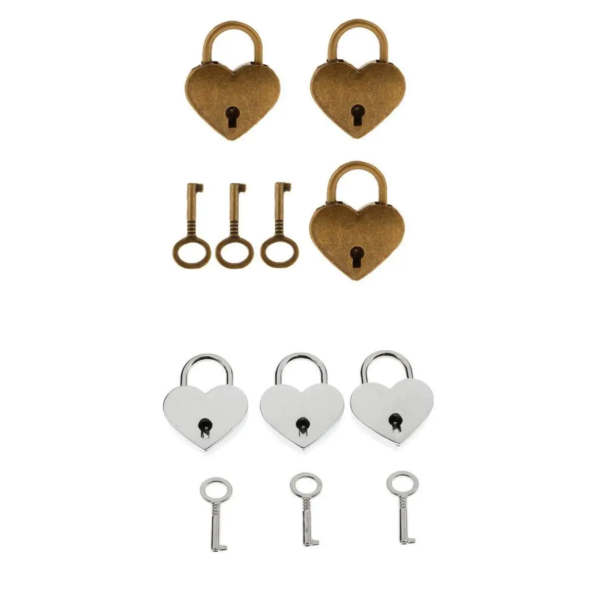 6x Mini навесной замок в форме сердца с 6 клавишами для чемодана серебро и античная