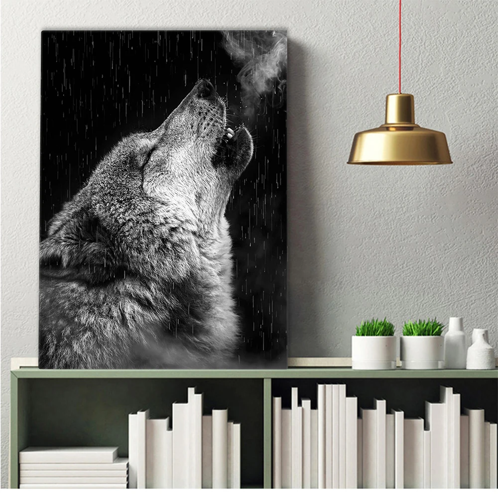 

Wolf Lion Poster Black and White Animal Wall Art Canvas Painting Nordic Prints Wall Decor Pictures for Living Room Home Bedroom