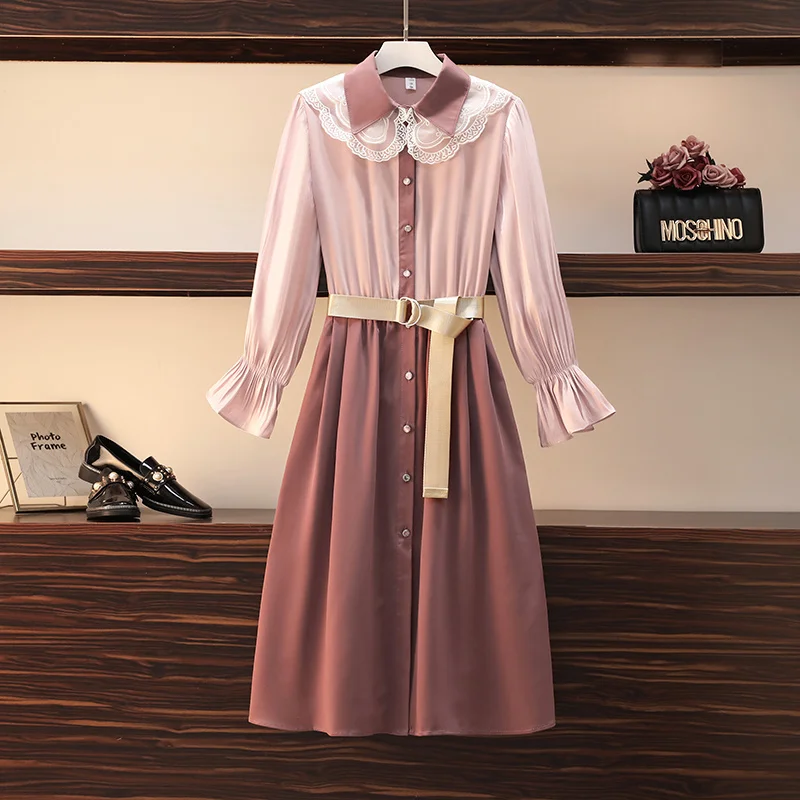 Женское платье средней длины с длинными рукавами приталенное большого размера