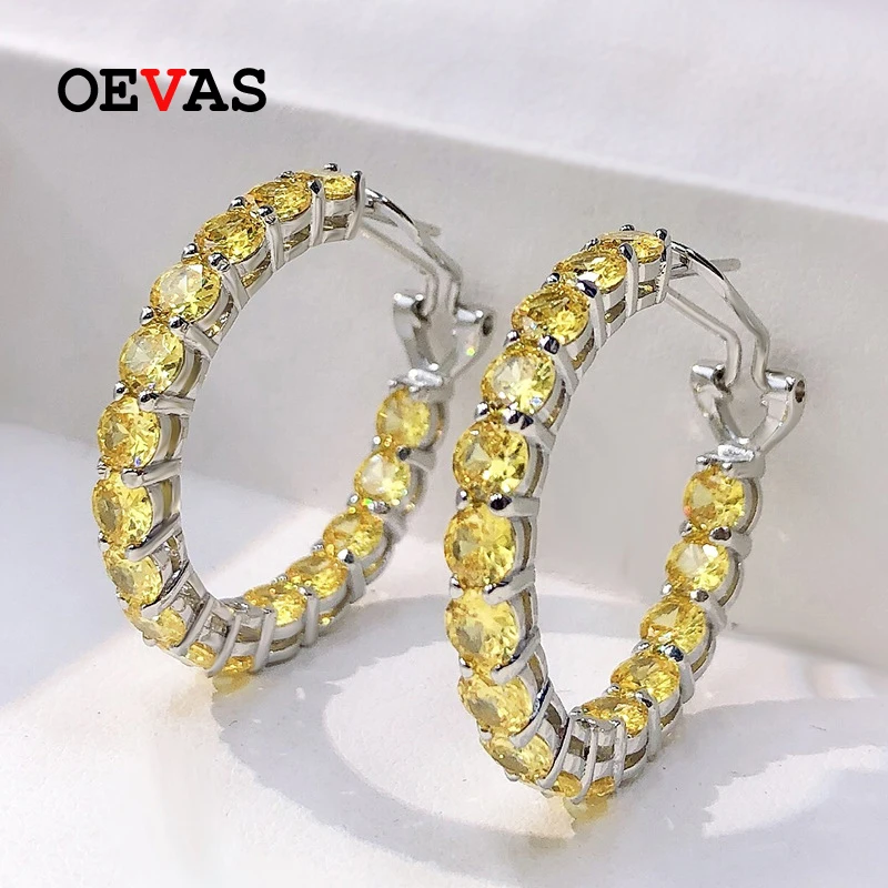 

OEVAS 100% 925 Sterling Silver 4mm Yellow High Carbon Diamond Earrings For Women Sparkling Wedding Party Fine Jewelry Wholesale