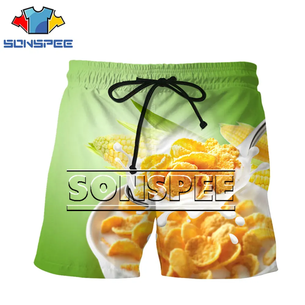 

SONSPEE 3D Corn Print Men Shorts Summer Funny Hip Hop Retro Europe Street Fashion Casual Printed Elastic Waist Puls Size Shorts