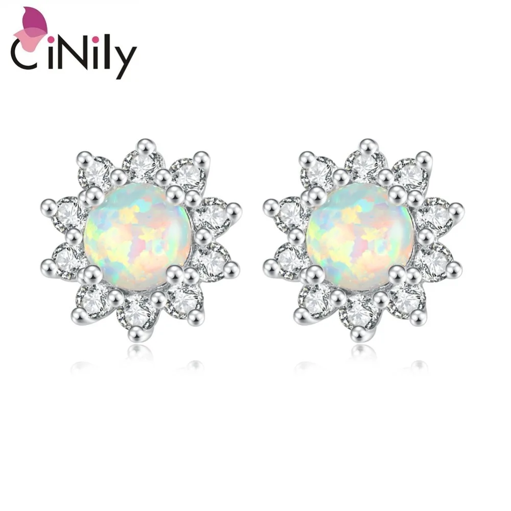 Серьги гвоздики CiNily Sunflower с опалом посеребренные модные ювелирные изделия серьги