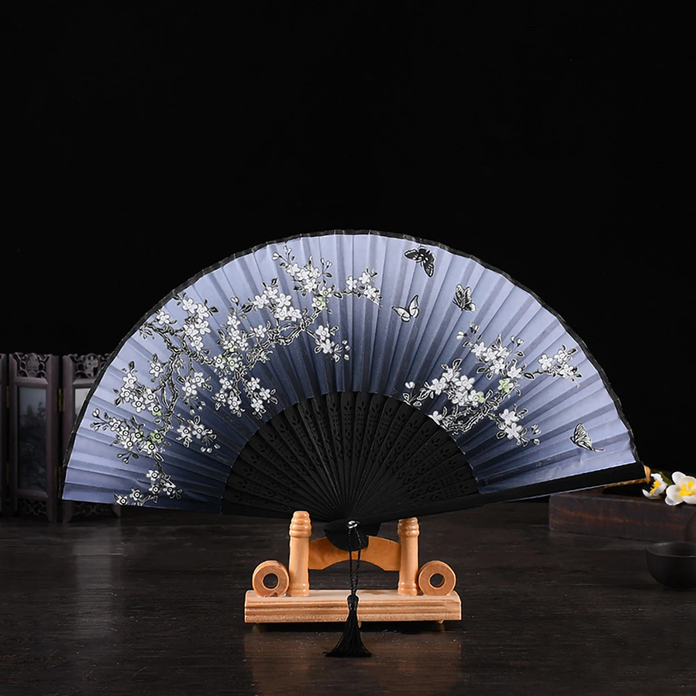 

Dropshipping New Chinese Style Hand Held Folding Dance Fan Lace Silk Folding Hand Held Flower Fan Summer Wedding fan Party