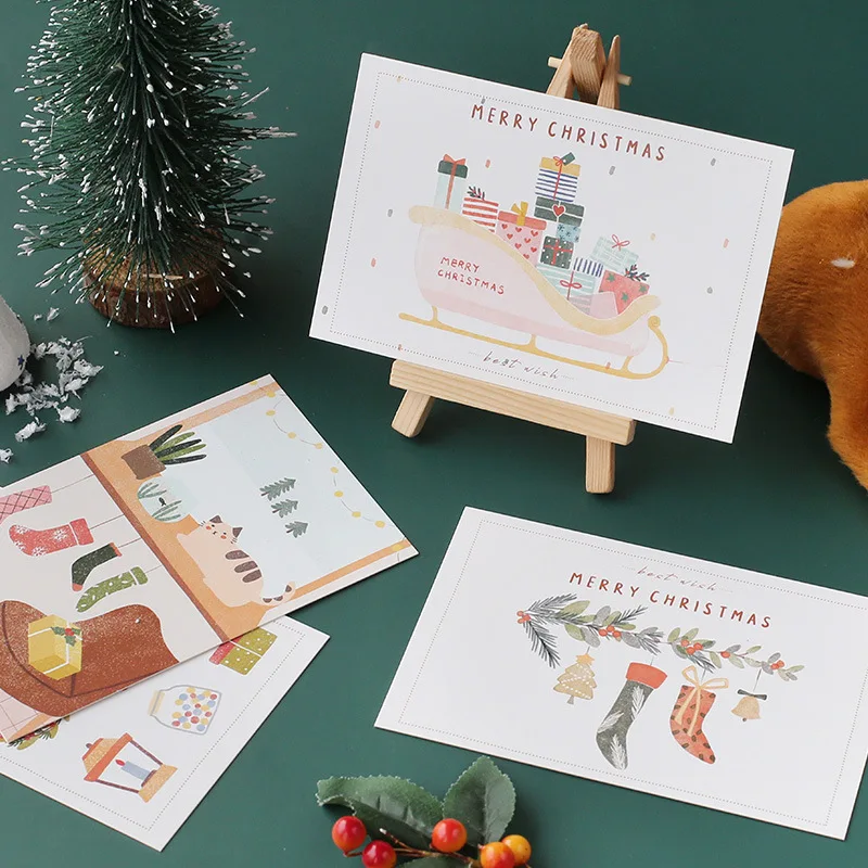 

60pcs Cute Merry Christmas Cards Thank You Cards for Business Happy Hand Painted Christmas Postcards for Friends Lover Family