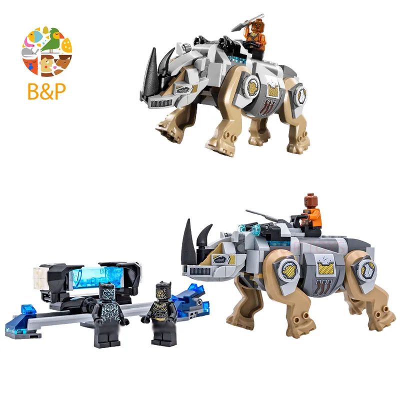 76099 247 шт. серия супер героев Черная пантера носорог по шахте модель строительные