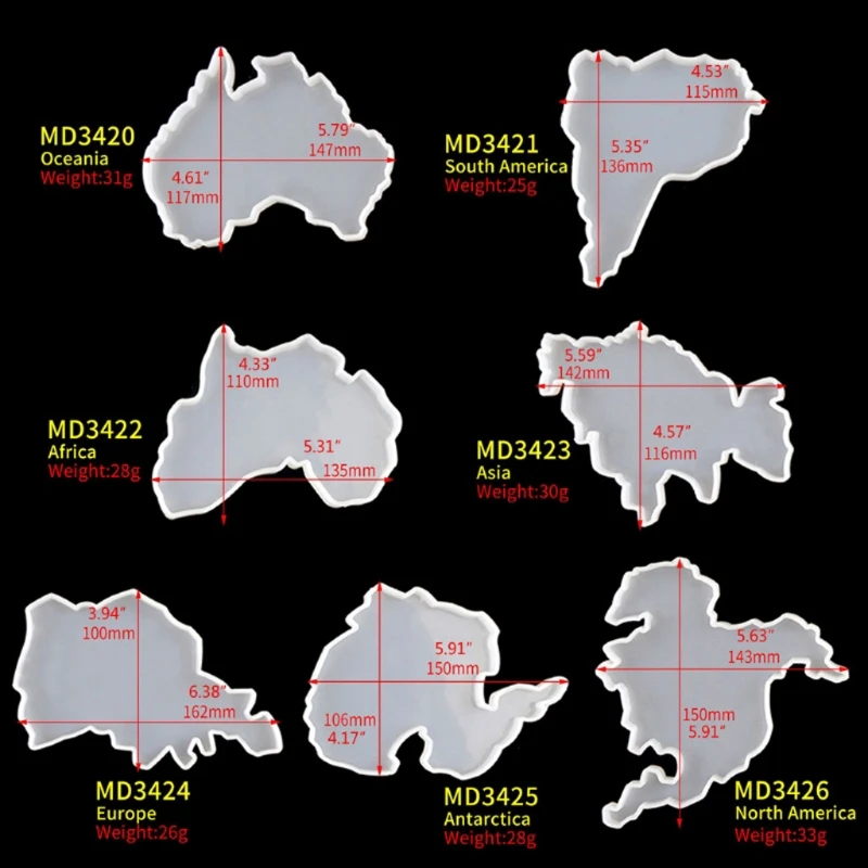

8Pcs Seven Continents Map Coaster Resin Molds Maps Silicone Tray Cup Mat Mold 28#