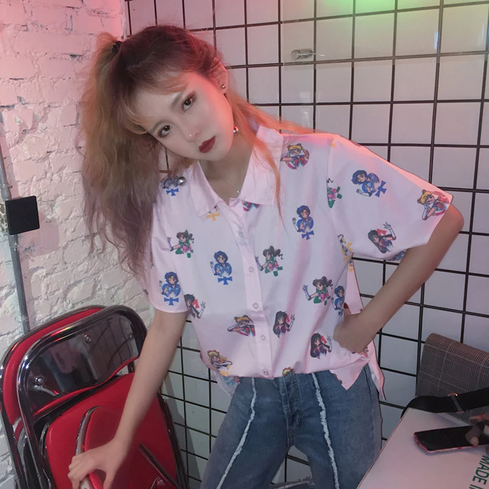 Sailor Moon/розовые футболки с короткими рукавами Harajuku футболка женская одежда 2019