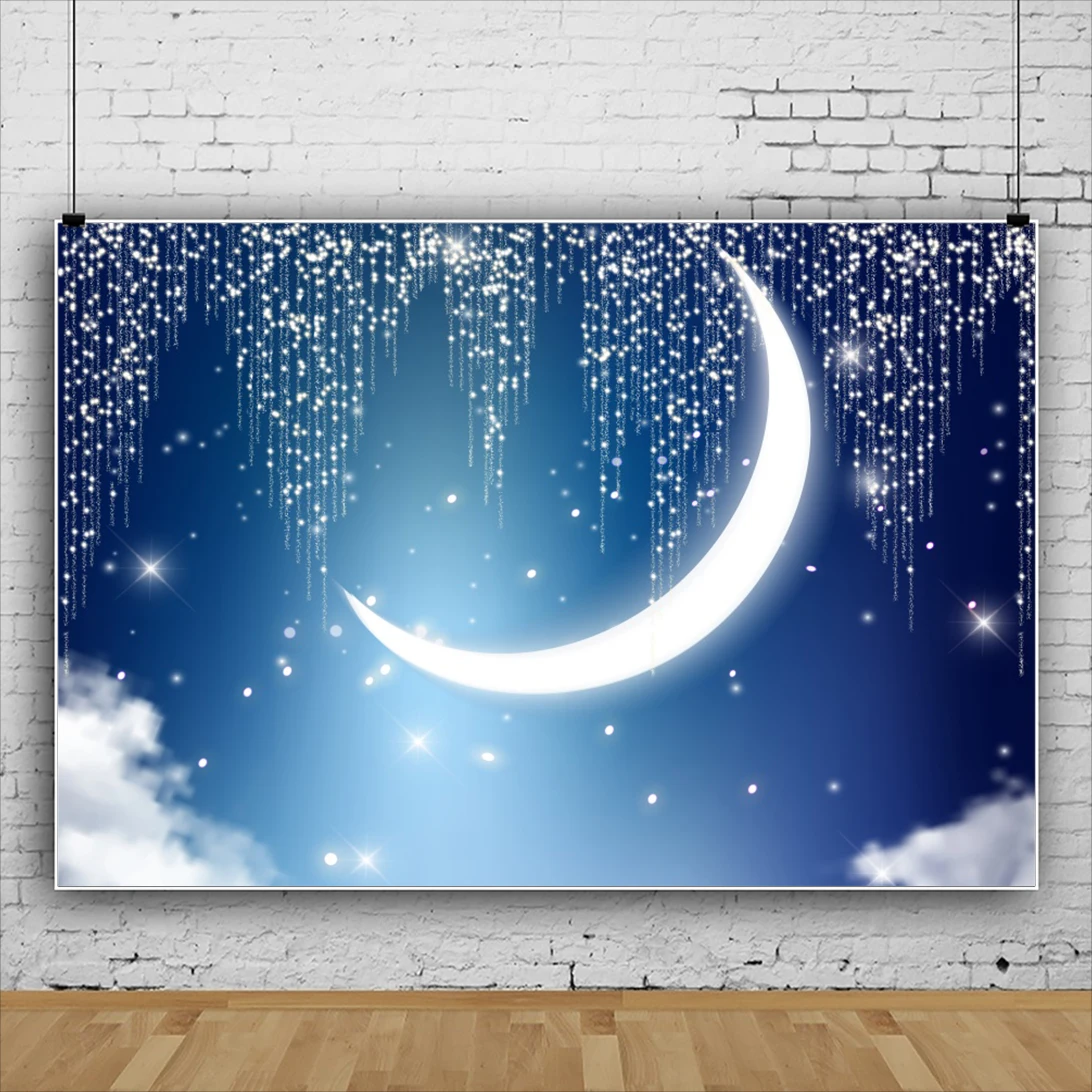 

Фон для фотографий Laeacco с изображением ночного пейзажа темно-синего неба облаков звезд Луны декор комнаты фотосессия Фотостудия