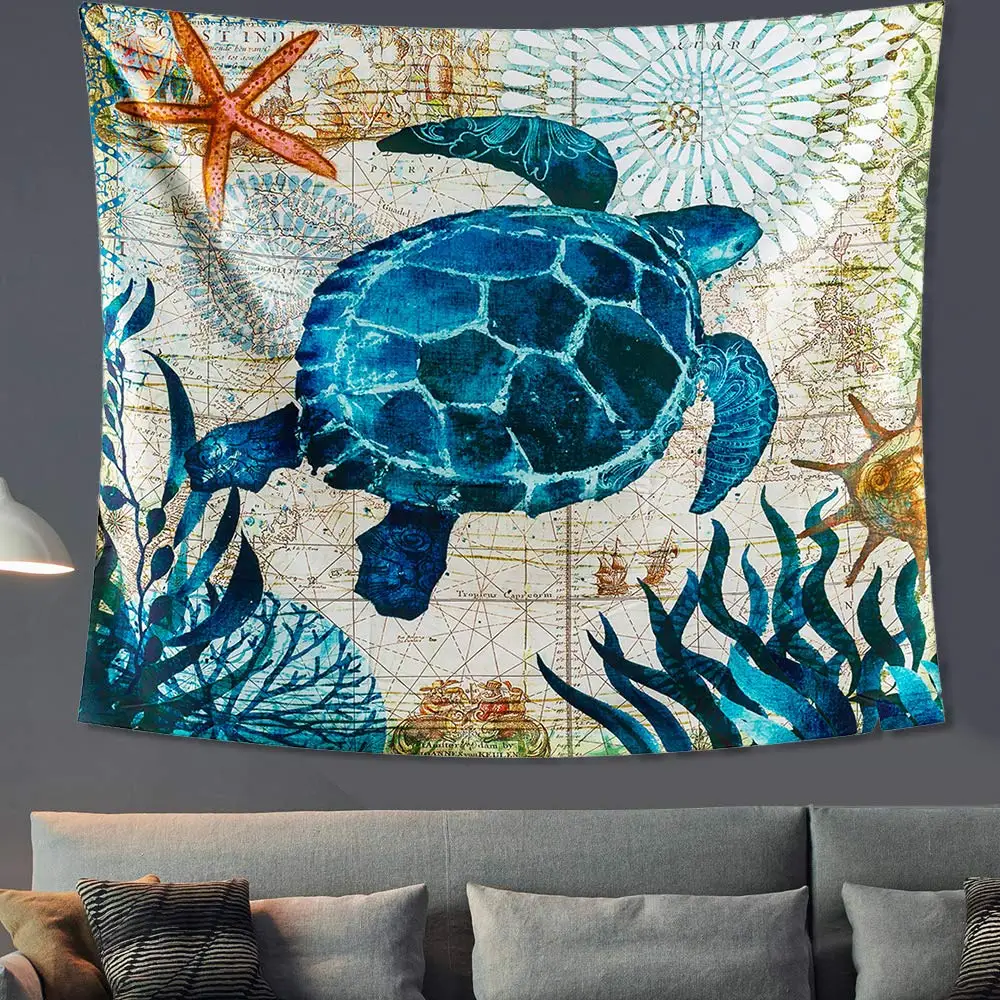 Морская черепаха декор синий океан психоделический гобелен жизнь Декор для
