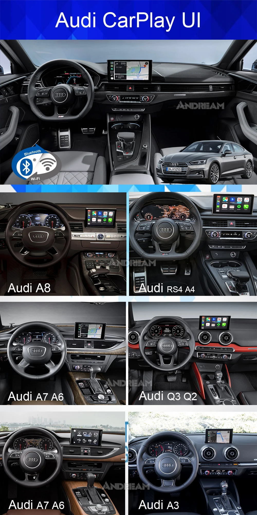 Andream беспроводной CarPlay интерфейс коробка зеркало-Ссылка Android авто для AUDI Q5/Q7 MMI системы Мультимедиа