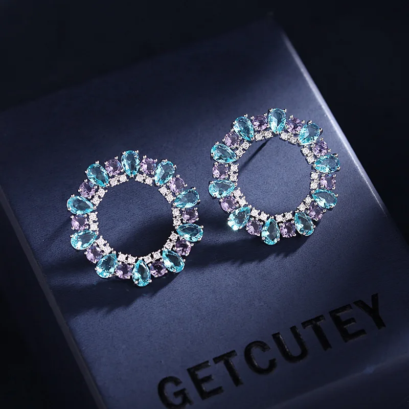 

Summer New Earrings for Women Luxury Cubic Zirconia Female Earings Hollow Round Circle Stud Earring boucle d'oreille femme Gift