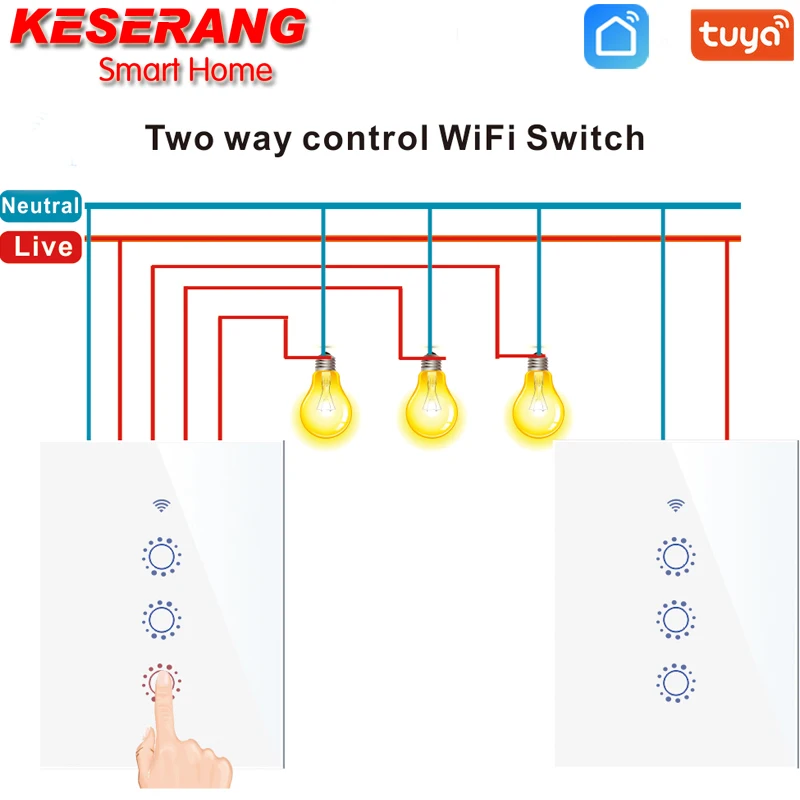 

Tuya/Ewelink APP US Wifi Switch 3 GANG 2 WAY Tuya App Remote Control Wall Light Timer Switch mart Home Automation Touch Switch