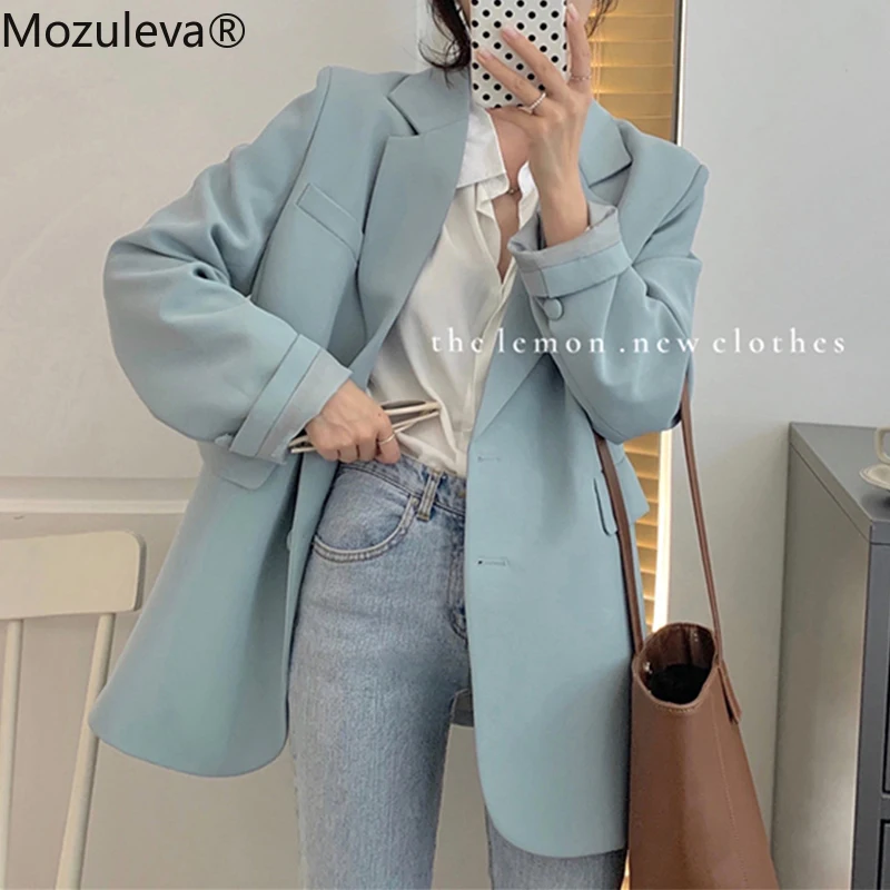

Mozuleva 2022 Chic Loose Amrygreen Women Blazer Spring Summer Single Breasted Female Suit Jacket Full Sleeve Outwear Blazer