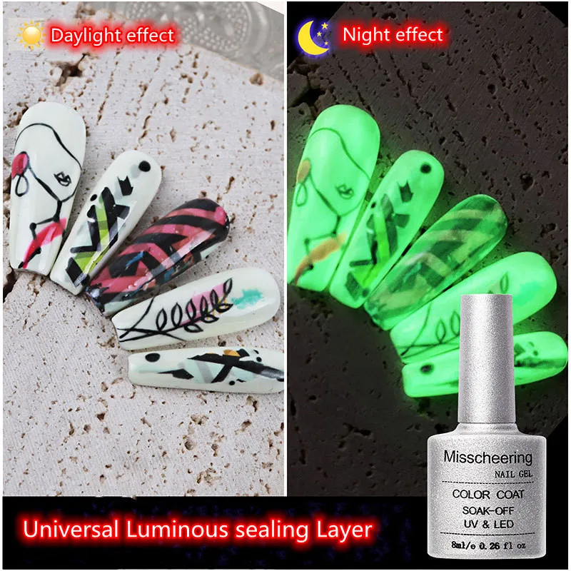 

Misscheering 8Ml No-wash and Removable Nails Gel Fashion Nail Art Luminous Sealing Layer Top Coat for Manicure Design