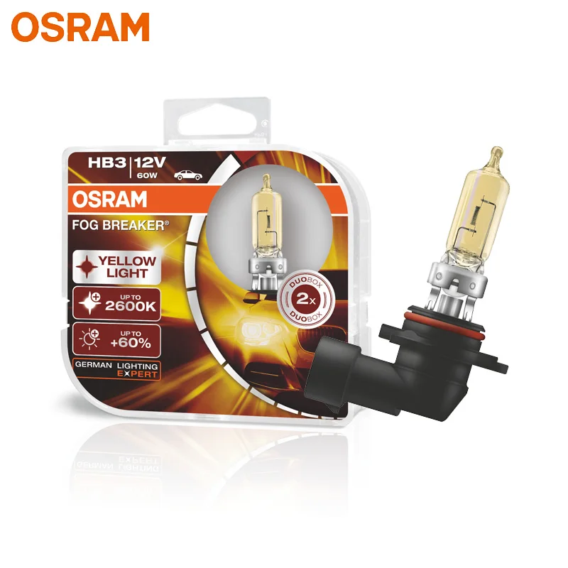 

OSRAM HB3 9005 Желтый 9005FBR Галогенный противотуманный выключатель 12 В 60 Вт Автомобильная оригинальная фара 2600 К Свет + 60% яркие оригинальные лампы, пара