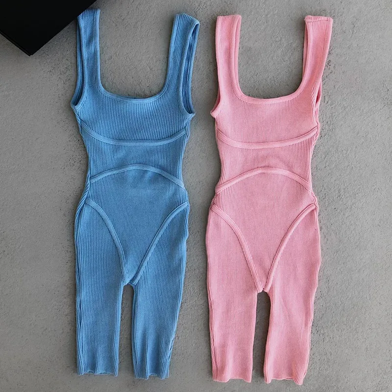 

Sportswear For Women Gym 2021 Summer Sleeveless Playsuit Solid Bodycon Jumpsuit Short Street Style Chic Clothes Ladies Tracksuit