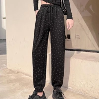 spring fashion printed womens harlan sweatpants new loose and thin college casual gray ankle length pants