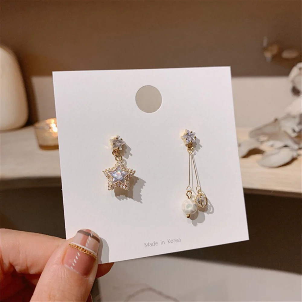 

Fashion Women's Asymmetric Geometric Wild Five-Pointed Star Pearl Earrings Dance Party Birthday Gift Jewelry Wholesale