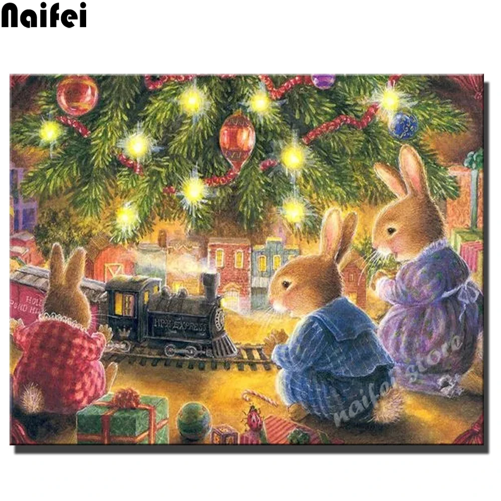 

Full Round diamond 5D DIY diamond painting Rabbit with Christmas presents Christmas Painting Christmas Art mosaic home decor