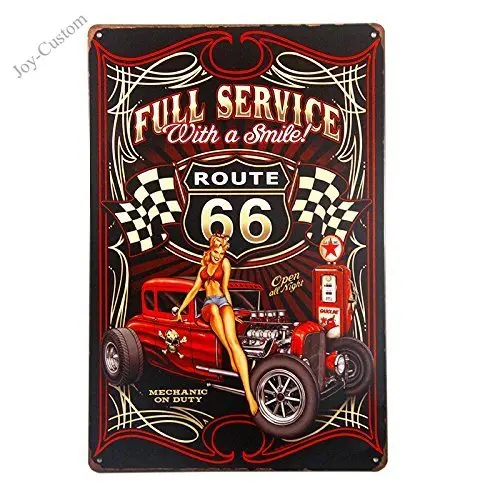 Полный сервис с улыбкой Route 66 металлическая винтажная Жестяная Табличка на стену