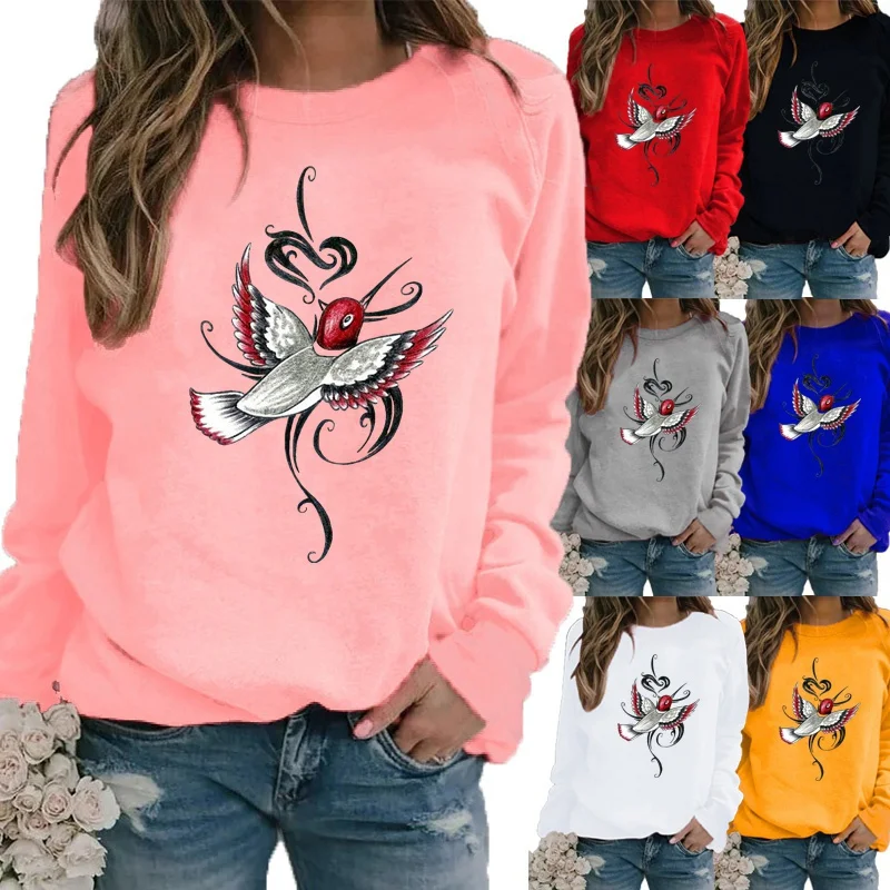 

Autumn and Winter Fashion Women Long Sleeved Casual Round Neck Printed Loose Sweatshirt Tops & Blouses Plus Size T-shirts