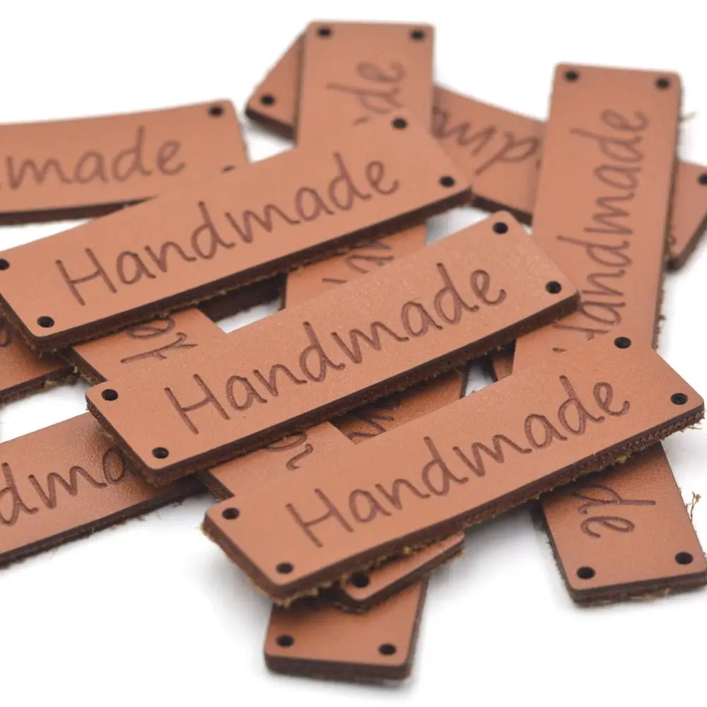 KALASO High Quality 20pcs Handmade Labels Clothes Garment Leather Labels Hand Made Tags Caps Bags Shoes DIY Sewing Supplies