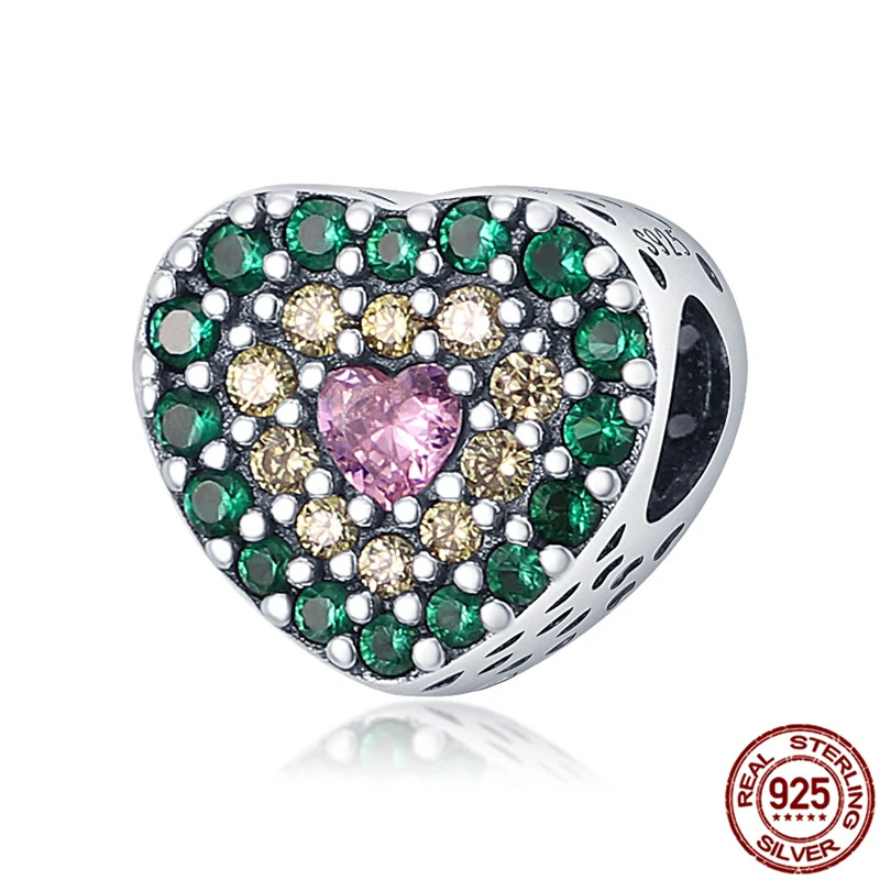 

New Genuine 925 Sterling Silver Colorful Zircon Love Beads Fit Original 3mm Bracelet&Bangle Making Fashion DIY Jewelry For Women