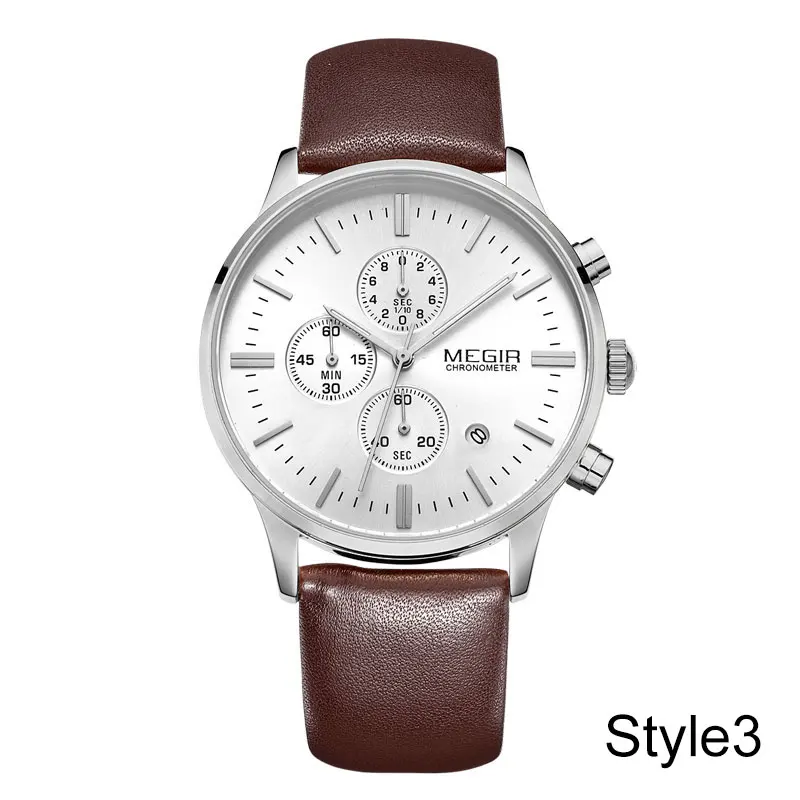 Style3 Megir новые модные мужские часы Аналоговые кварцевые наручные часы 30 м водонепроницаемые спортивные часы с хронографом и кожаным ремешком montre homme - Цвет: Style3