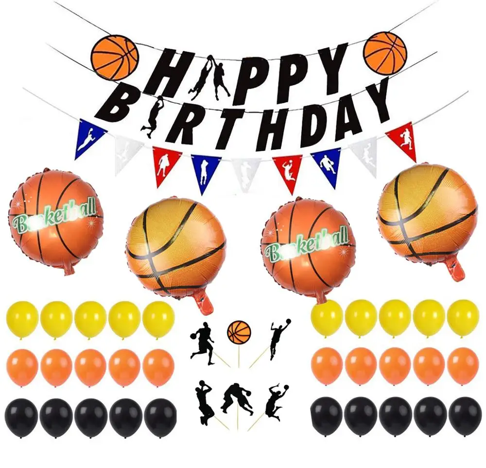

Набор для украшения баскетбольвечерние, баннер на день рождения, топпер для торта, баскетбольные фольгированные шары для спорта, дня рожден...