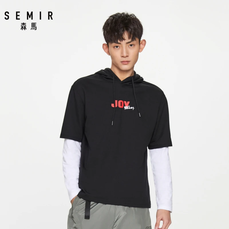 Футболка SEMIR мужская с капюшоном свободная рубашка короткими рукавами надписью