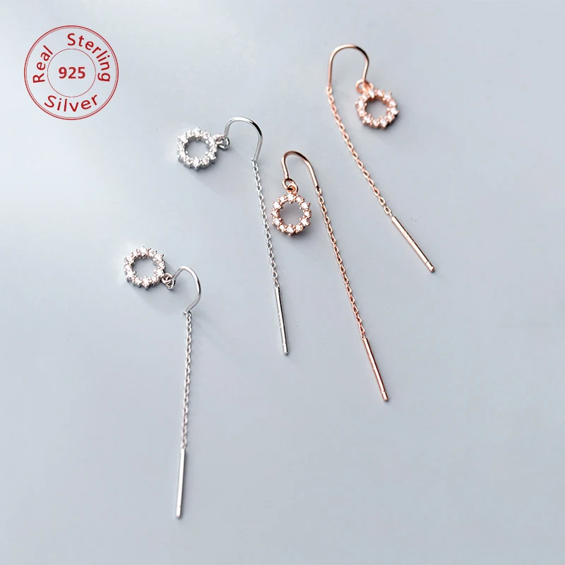 Корейские стильные круглые серьги с фианитом из стерлингового серебра 925 пробы