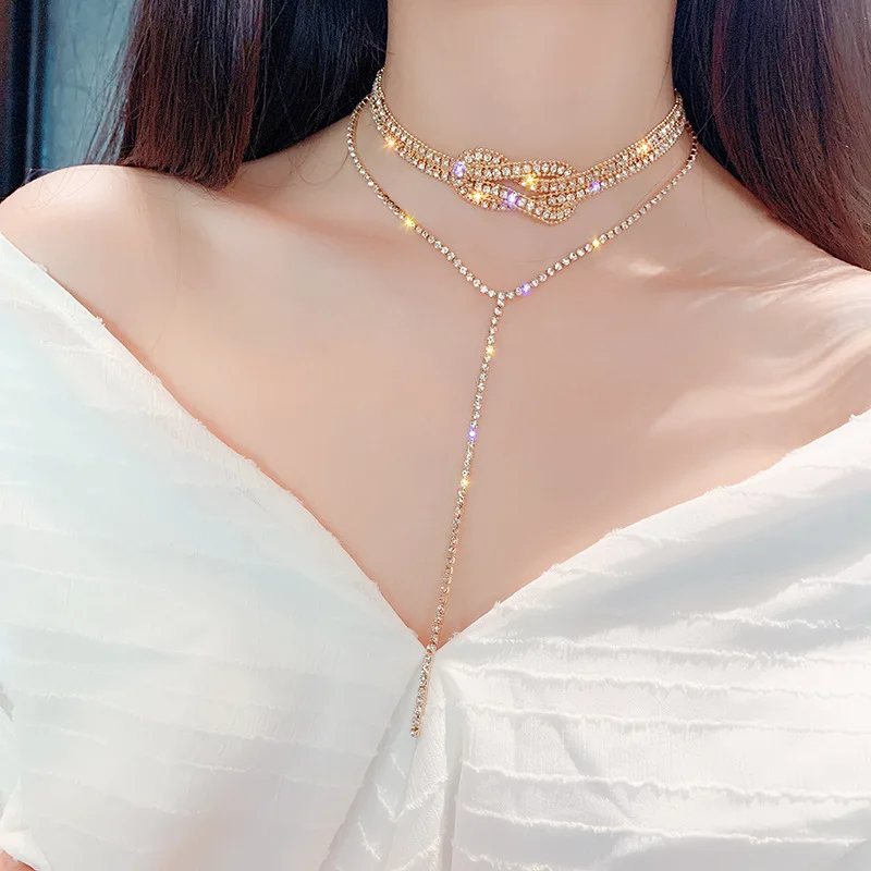 

Knotted Shiny Choker Neck Ring Necklace Female Japanese and Korean Personality Neckband Neck Jewelry Short Clavicle Chain Female