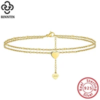 rinntin 925 silver summer layered heart satellite chain anklet for women fashion beach ankle straps leg chain jewelry sa17