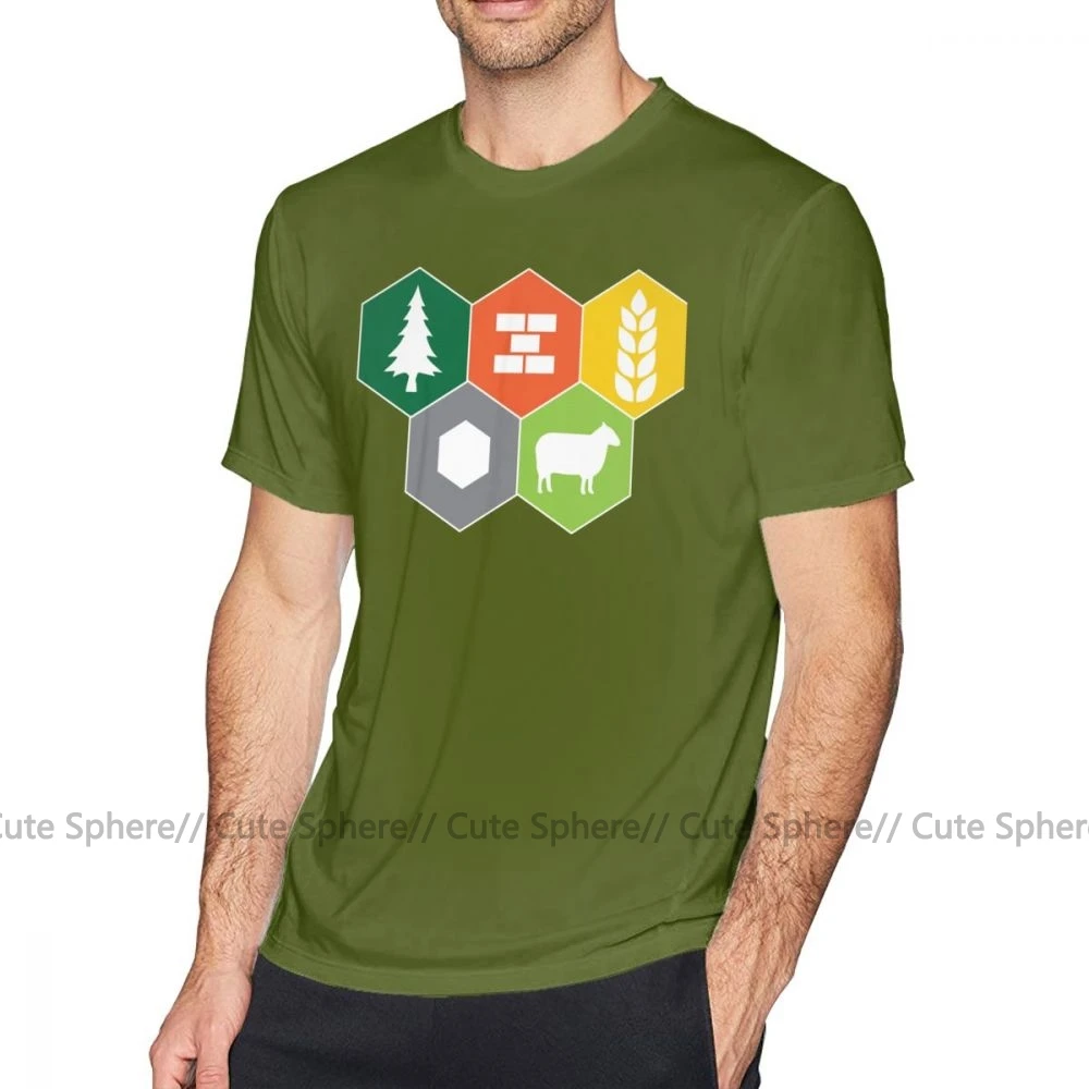 Catan, футболка, Settlers Of Catan Fan, футболка, забавная футболка с коротким рукавом, футболка для мужчин, с графическим рисунком, для пляжа, хлопка, большая футболка - Цвет: Army Green
