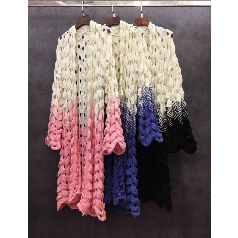 

Вязаный кардиган Lugentolo с градиентом, свитер, Женский мохеровый свитер с длинным рукавом, весна-осень, Свободные повседневные длинные свитер...