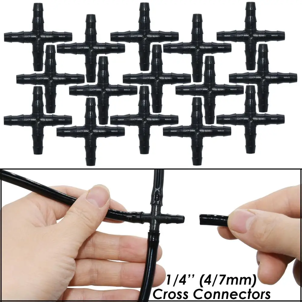 KESLA 10-100PCS 1/4'' Cross Connecter for 4/7mm Micro Tubing Hose 4 Ways Barbed Adapter Drip Irrigation Cross Joint Connectors images - 6
