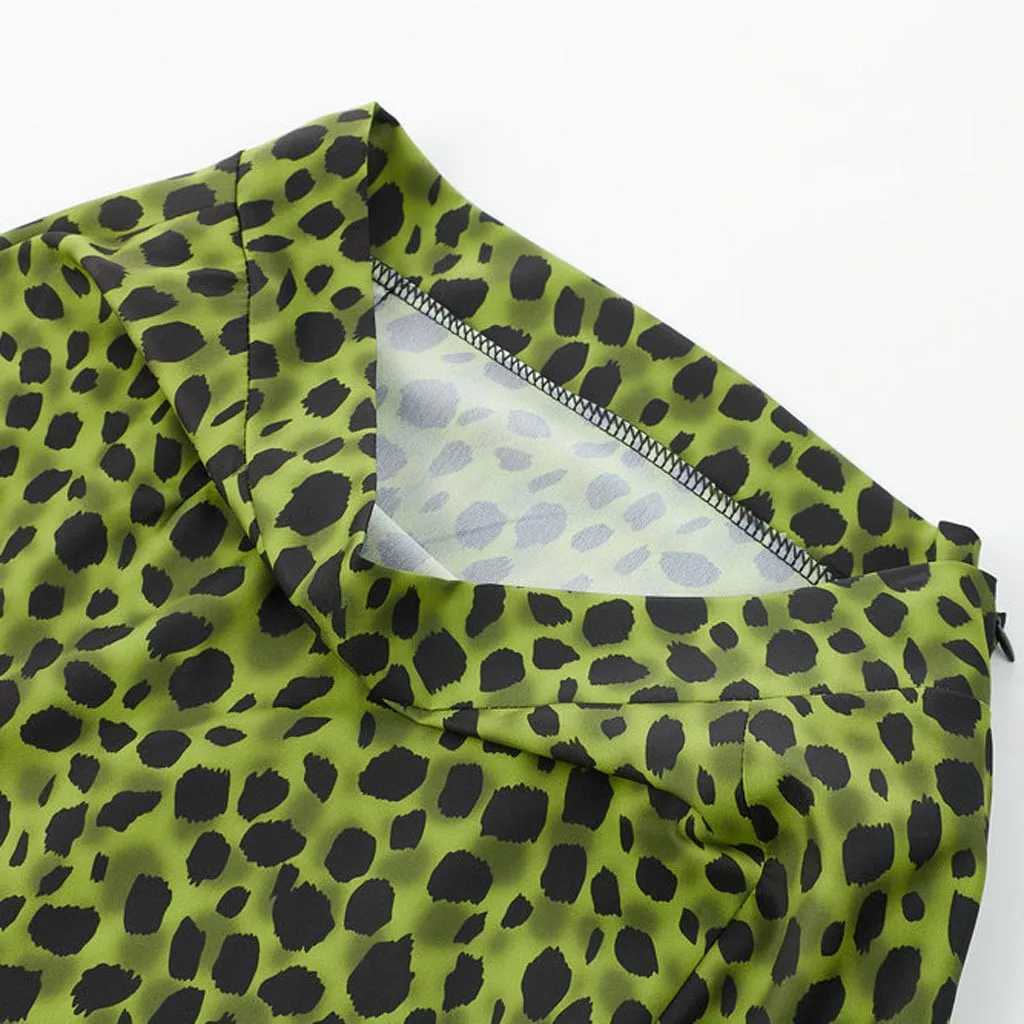 

Female Slim Long Sleeve Leopard Dress Party Split Skirt Beach Casual Vintage Lady Skirt skirts womens 2020 midi