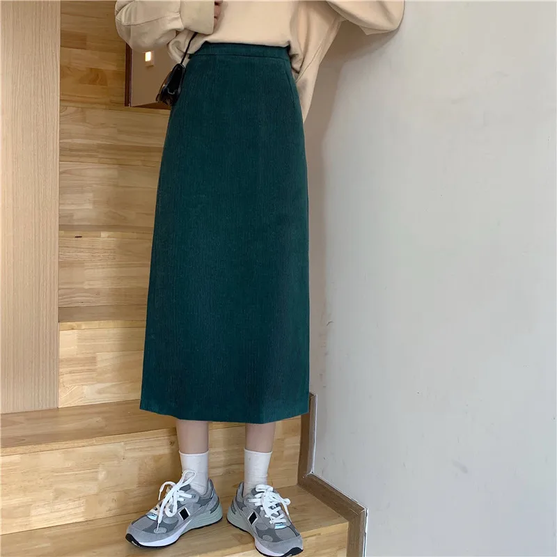 Женская Вельветовая юбка до щиколотки однотонная прямая с высокой талией