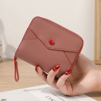 envelope short heart women wallets retro zipper coin purses female pu leather solid color hasp card holder mini money clip