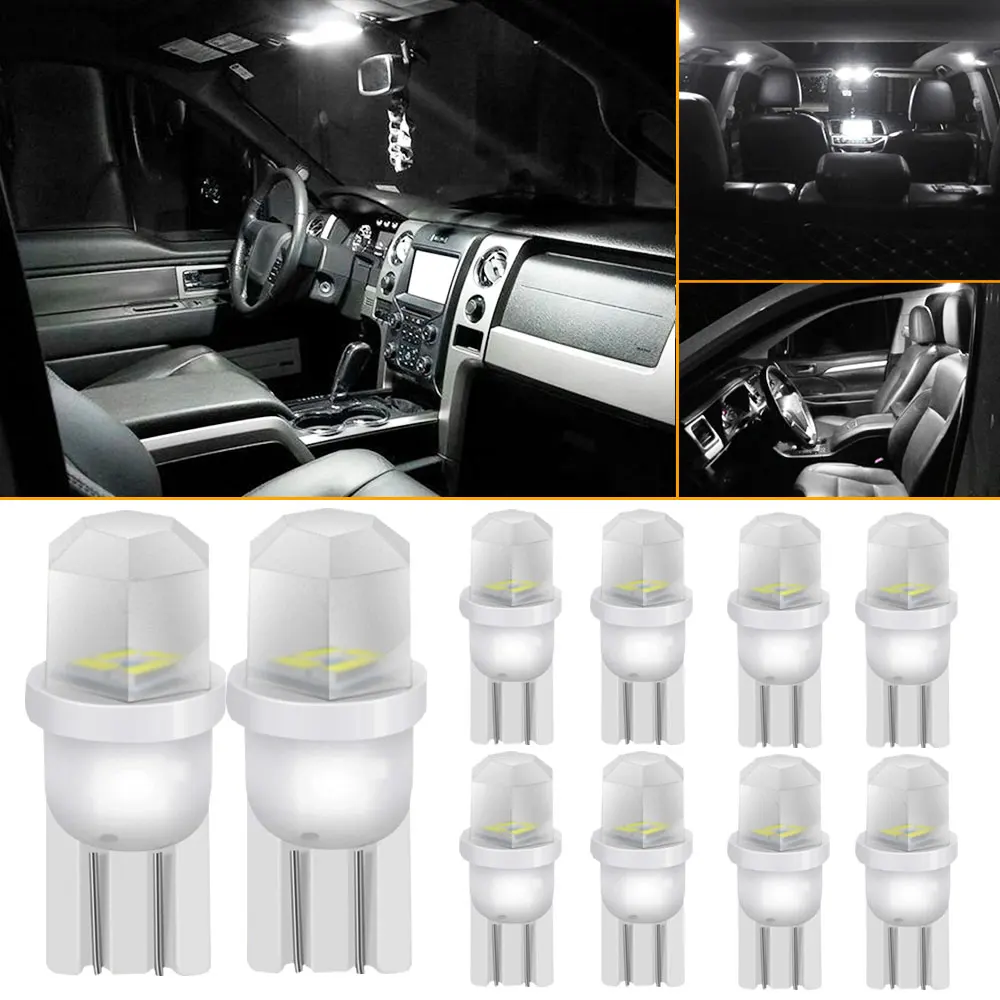 

10Pcs Ceramic T10 W5W LED Bulb 194 168 Led Canbus 4SMD 3014 Car Interior Lights Wedge Side Marker Clearance Auto Lamp 12V White