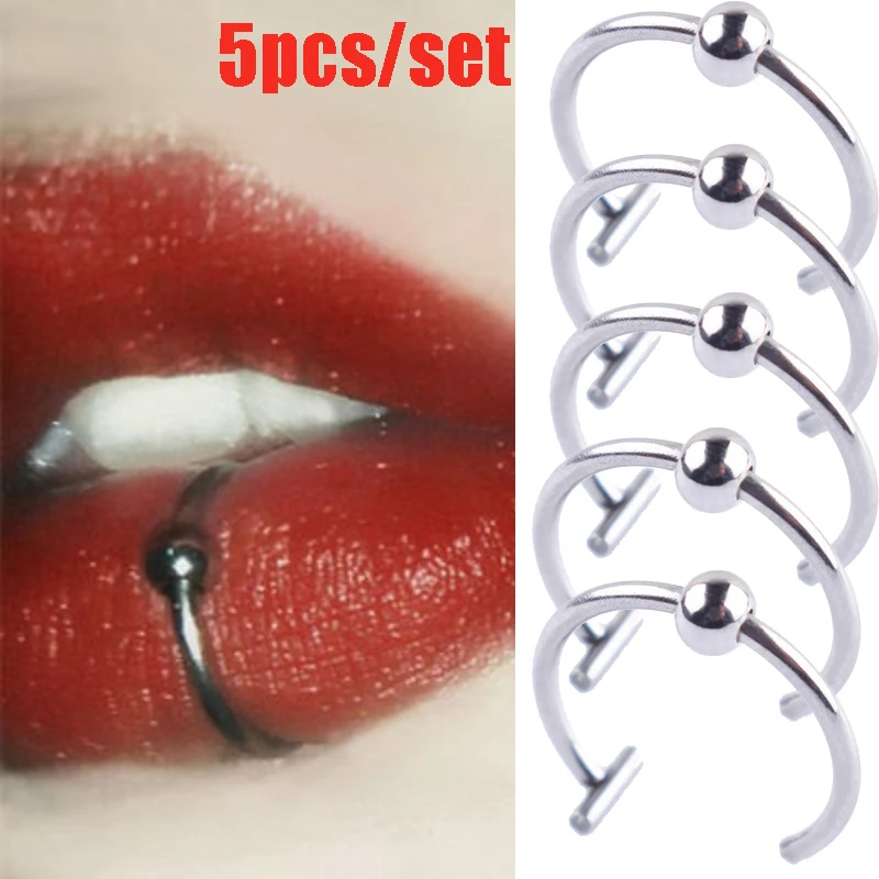 

5Pcs Lip Nose Rings Neutral Punk Lip-shaped Ear Nose Clip Fake Diaphragm With Perforated Lip Hoop Body Jewelry Steel Ring