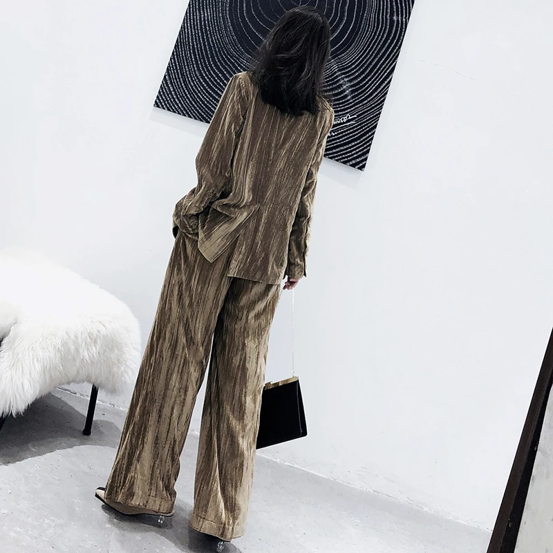 Костюм Бархатный Женский Повседневный модный офисный деловой пиджак с надрезом